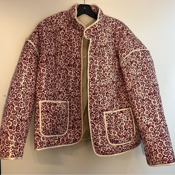 Floral Print Cropped Quilted Jacket Cardigan Open Front Padded Lightweight Coat - Picture 3 of 4